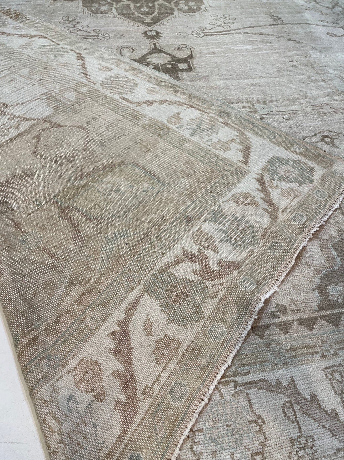 Antique Hand-Knotted Wool Rug Turkish Oushak 10'3" x 14'
