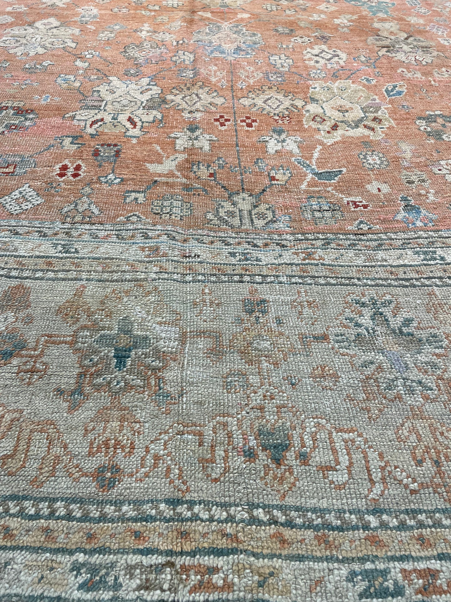 Antique Hand-Knotted Wool Rug Turkish Oushak 12'7" x 16'4"