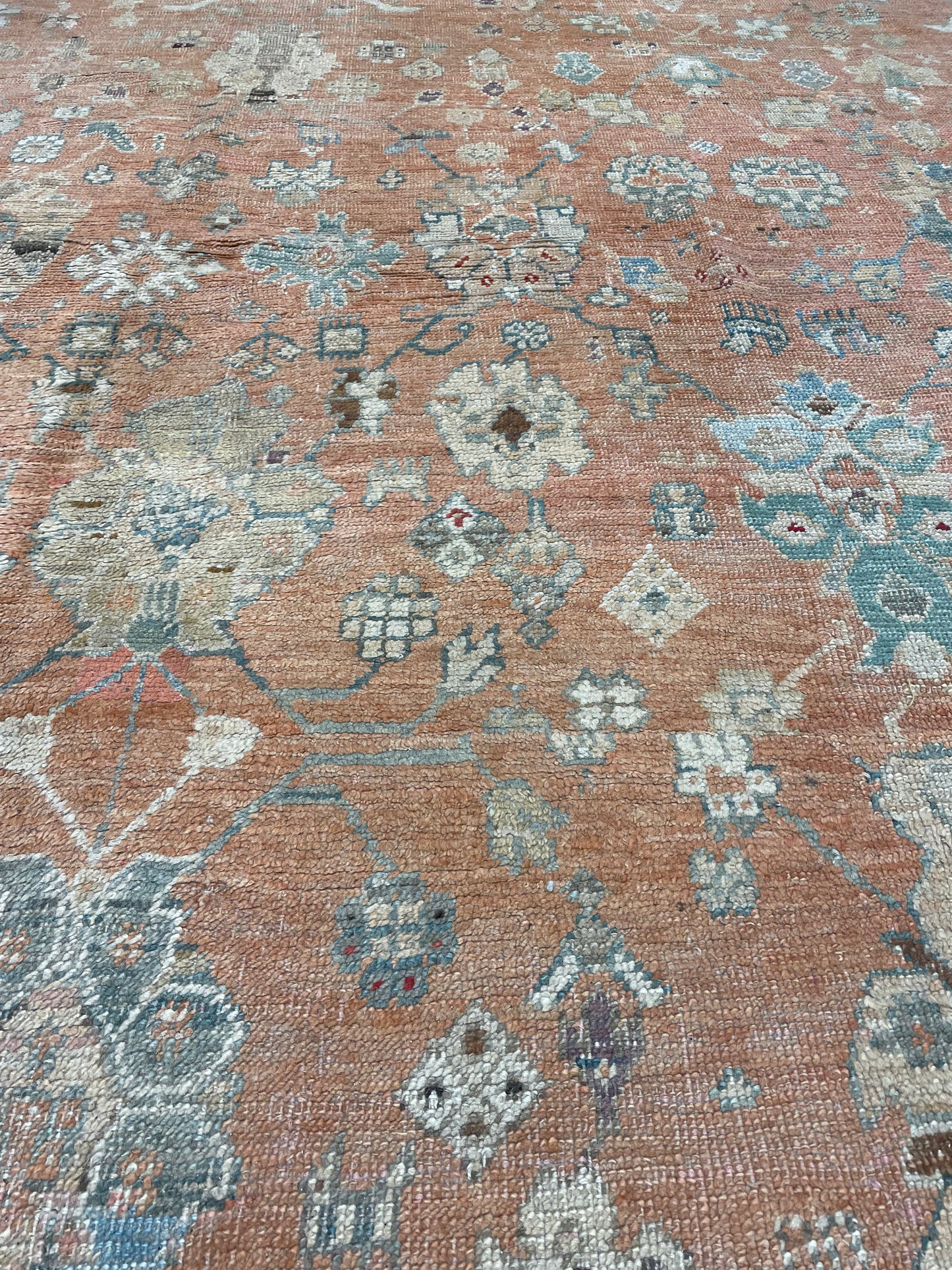 Antique Hand-Knotted Wool Rug Turkish Oushak 12'7" x 16'4"