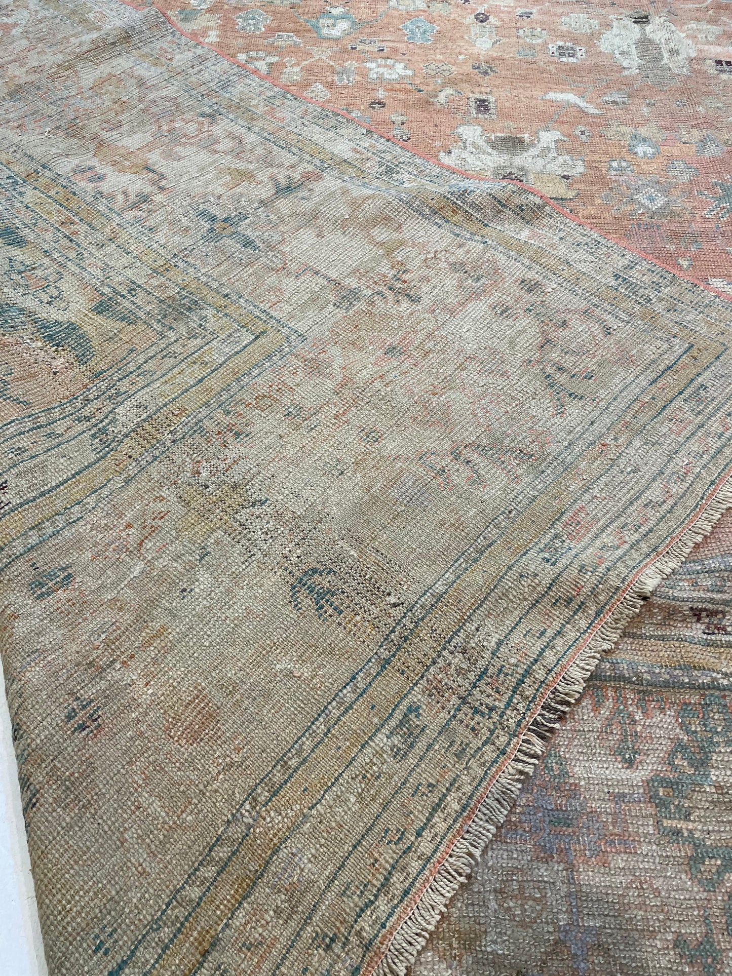 Antique Hand-Knotted Wool Rug Turkish Oushak 12'7" x 16'4"