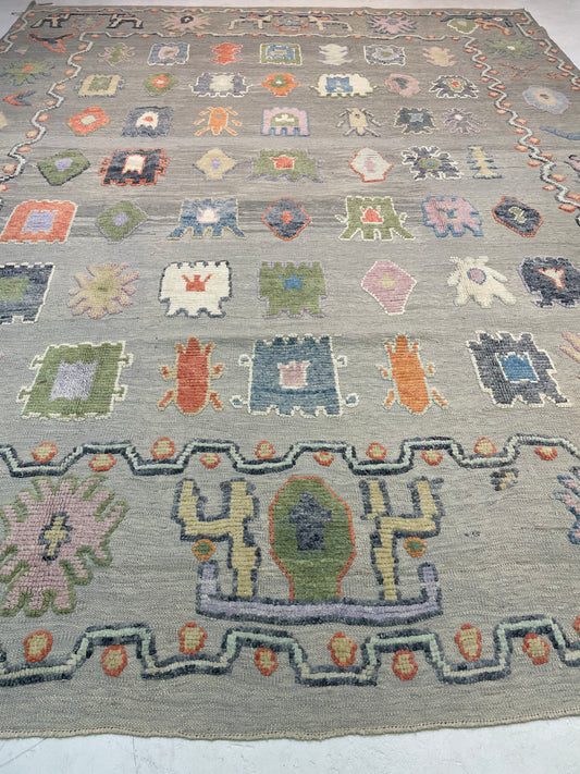 Hand-Knotted Wool Rug Turkish Oushak 10'10" x 13'9"