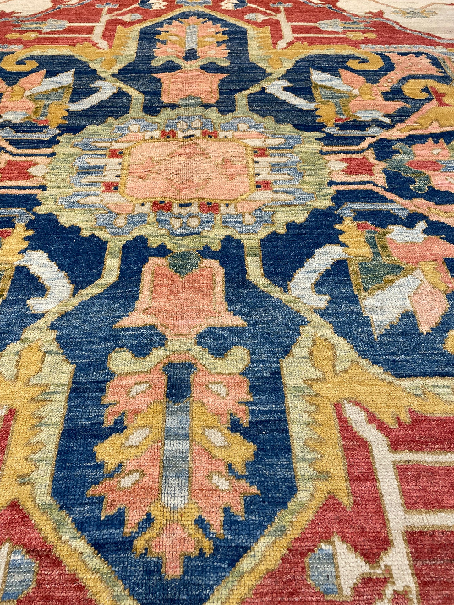 Hand-Knotted Wool Rug Serapi Design Turkish Oushak 12'1" x 15'4"
