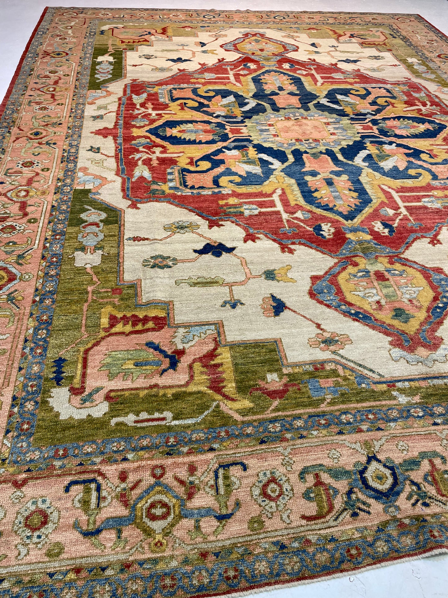 Hand-Knotted Wool Rug Serapi Design Turkish Oushak 12'1" x 15'4"