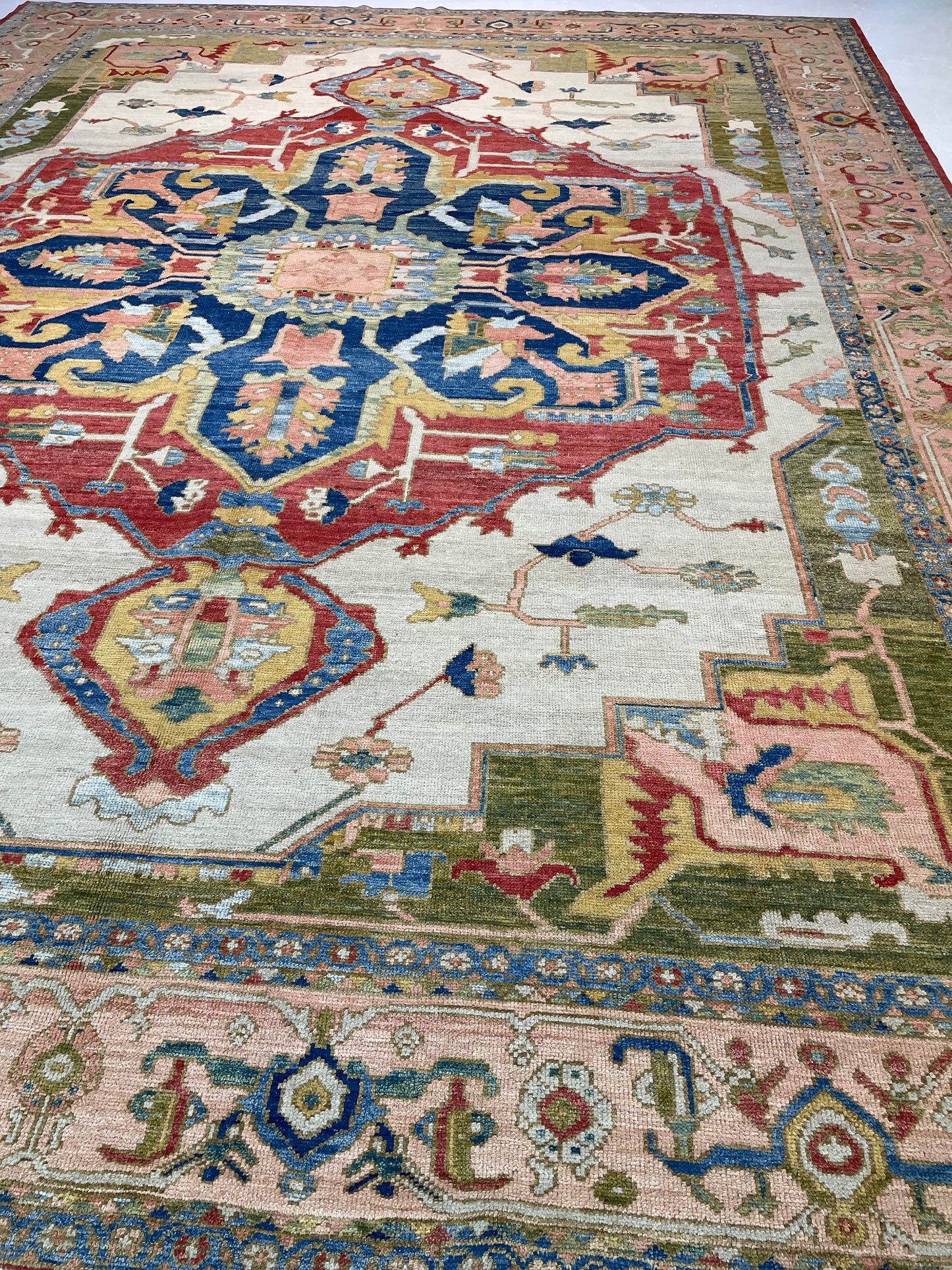 Hand-Knotted Wool Rug Serapi Design Turkish Oushak 12'1" x 15'4"