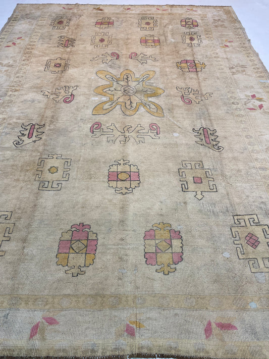 Hand-Knotted Wool Rug Turkish Oushak 7'3" x 10'