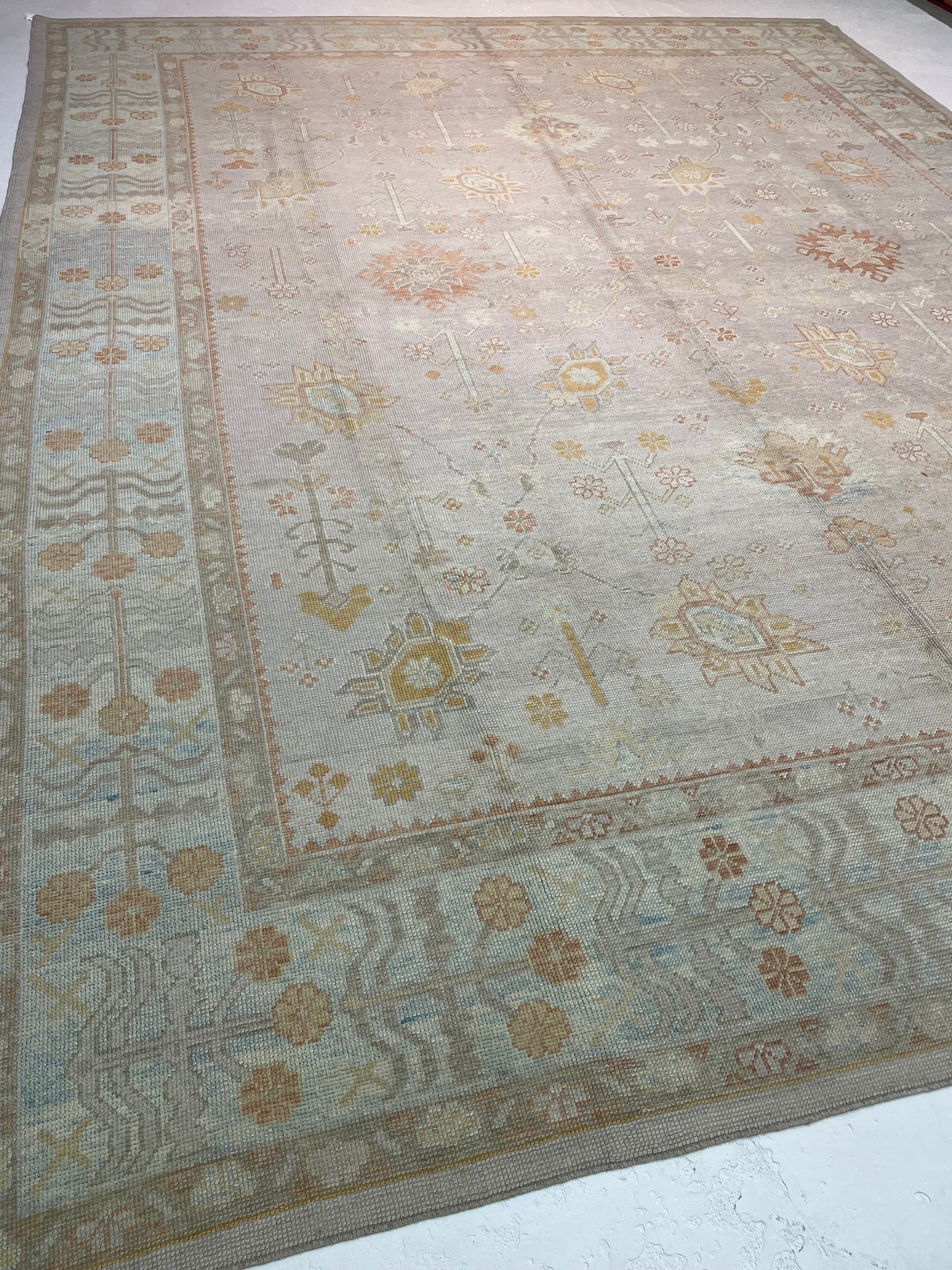 Hand-Knotted Wool Rug Turkish Oushak 12'5" x 15'7"