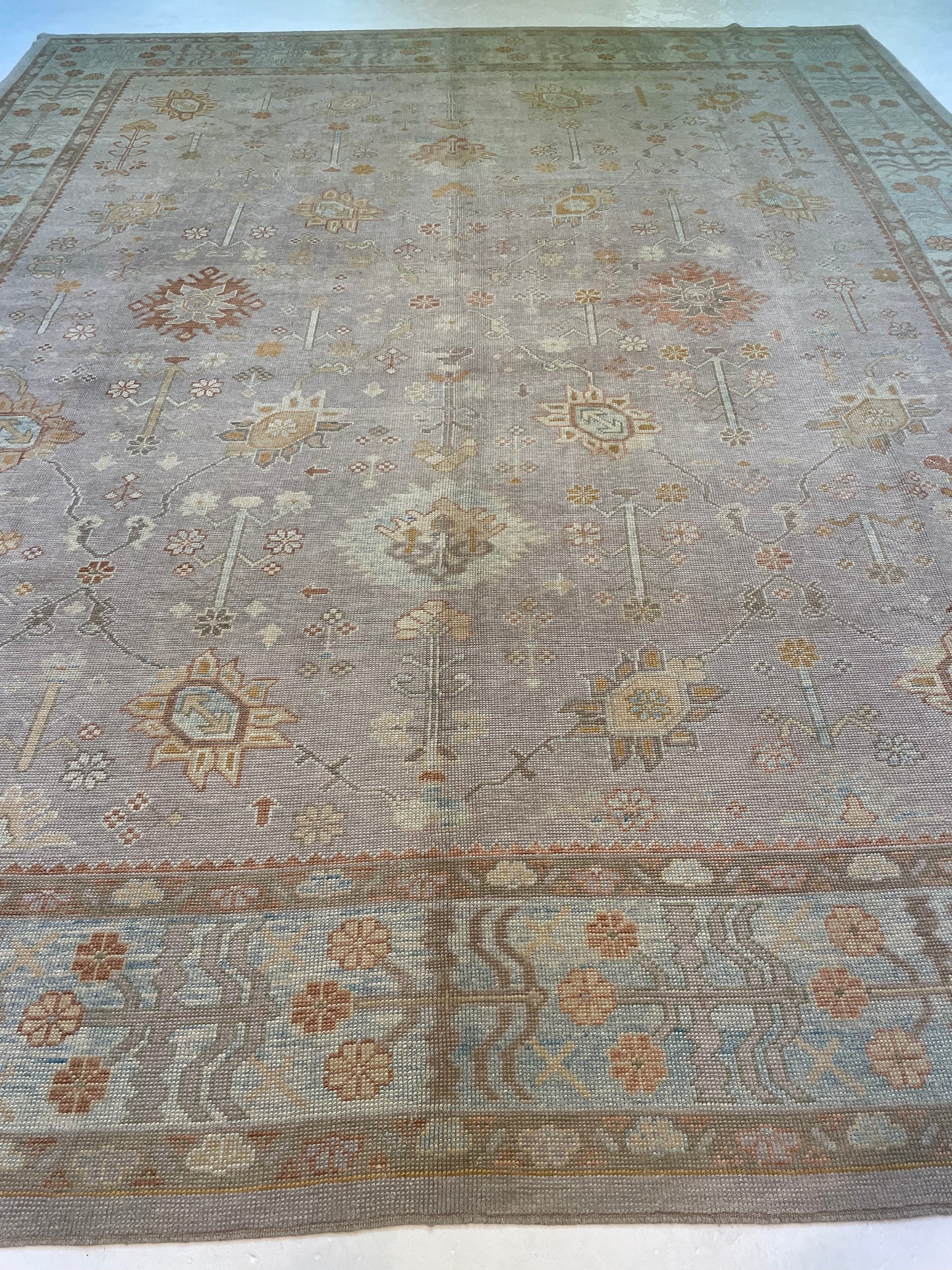 Hand-Knotted Wool Rug Turkish Oushak 12'5" x 15'7"