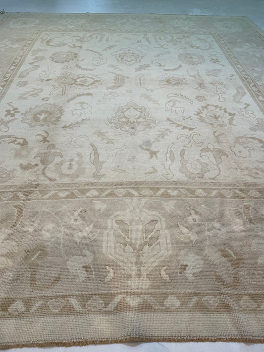 Hand-Knotted Wool Rug Turkish Oushak 10'9" x 12'7"
