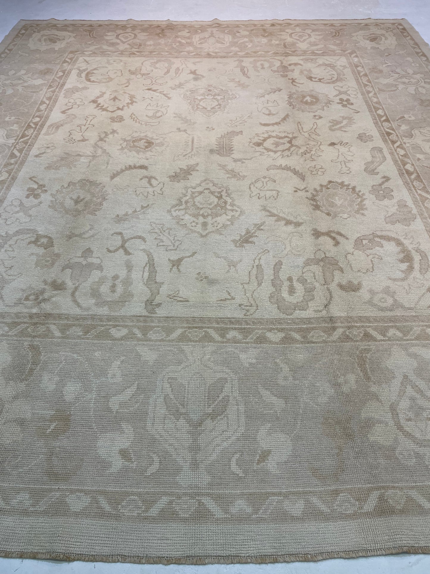 Hand-Knotted Wool Rug Turkish Oushak 10'9" x 12'7"