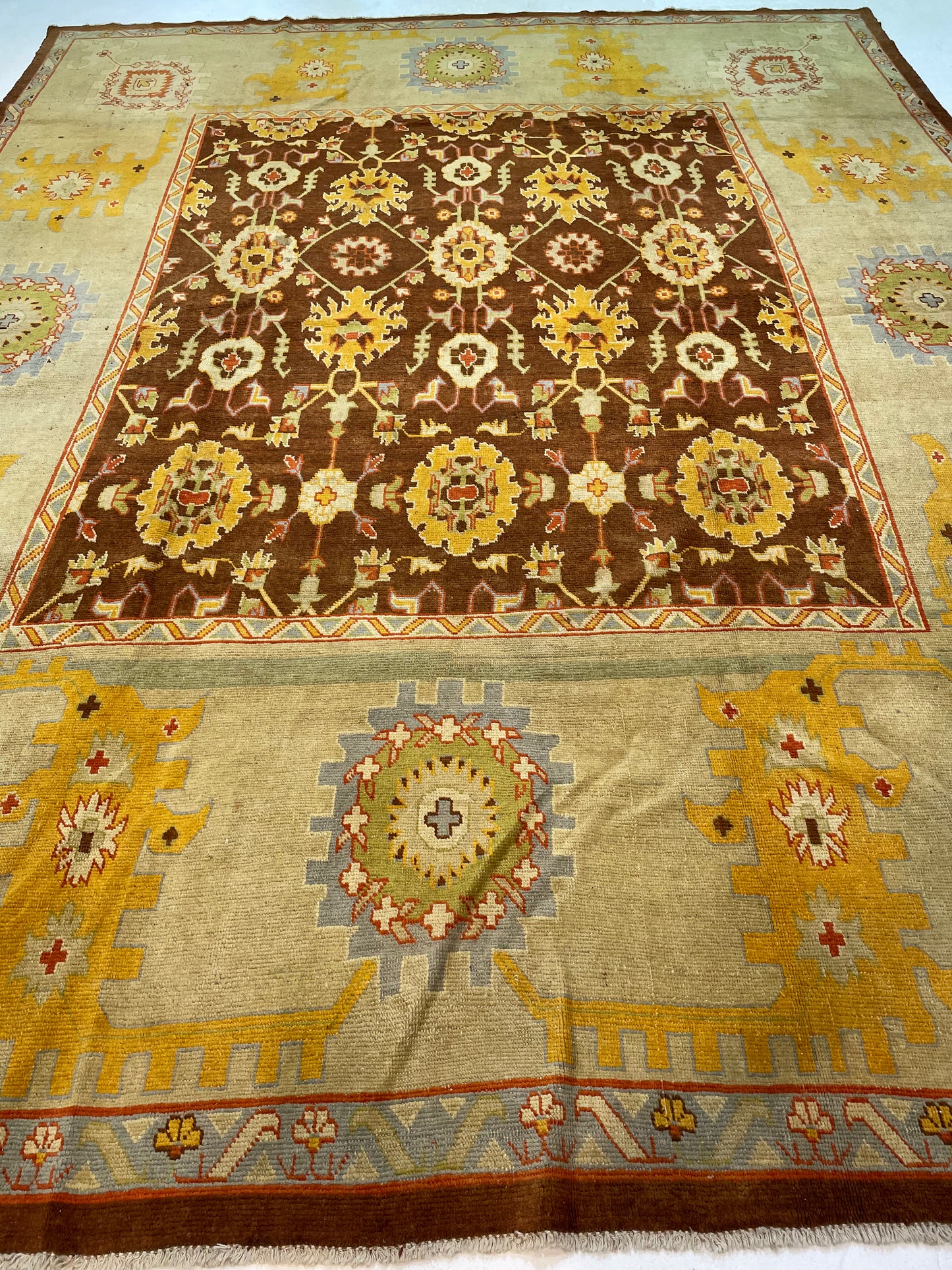 Hand-Knotted Wool Rug Turkish Oushak 10'11" x 14'
