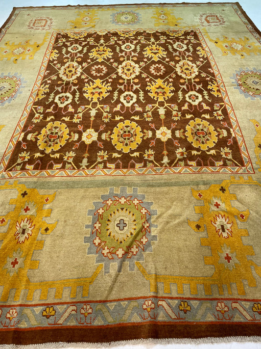 Hand-Knotted Wool Rug Turkish Oushak 10'11" x 14'