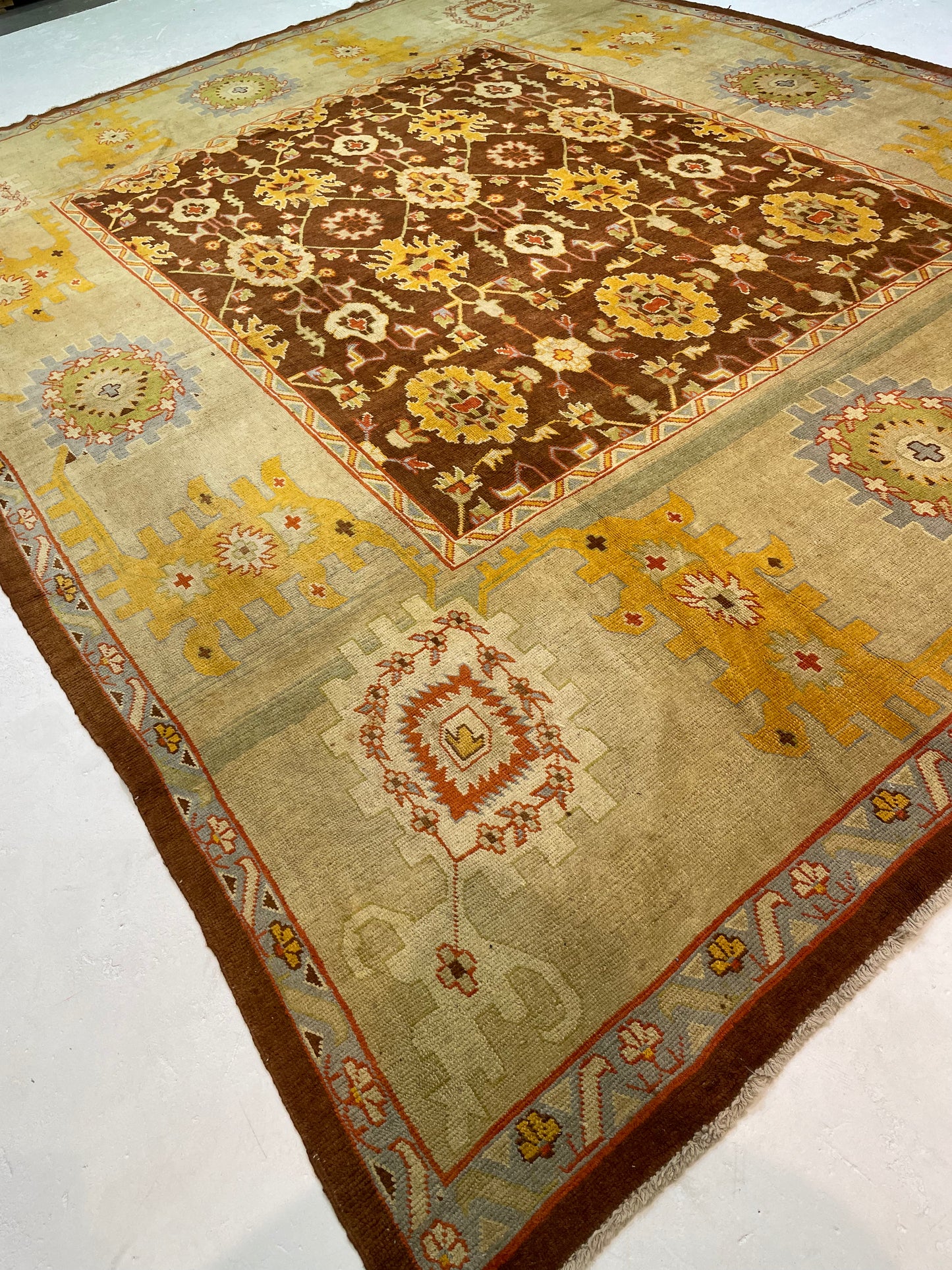 Hand-Knotted Wool Rug Turkish Oushak 10'11" x 14'