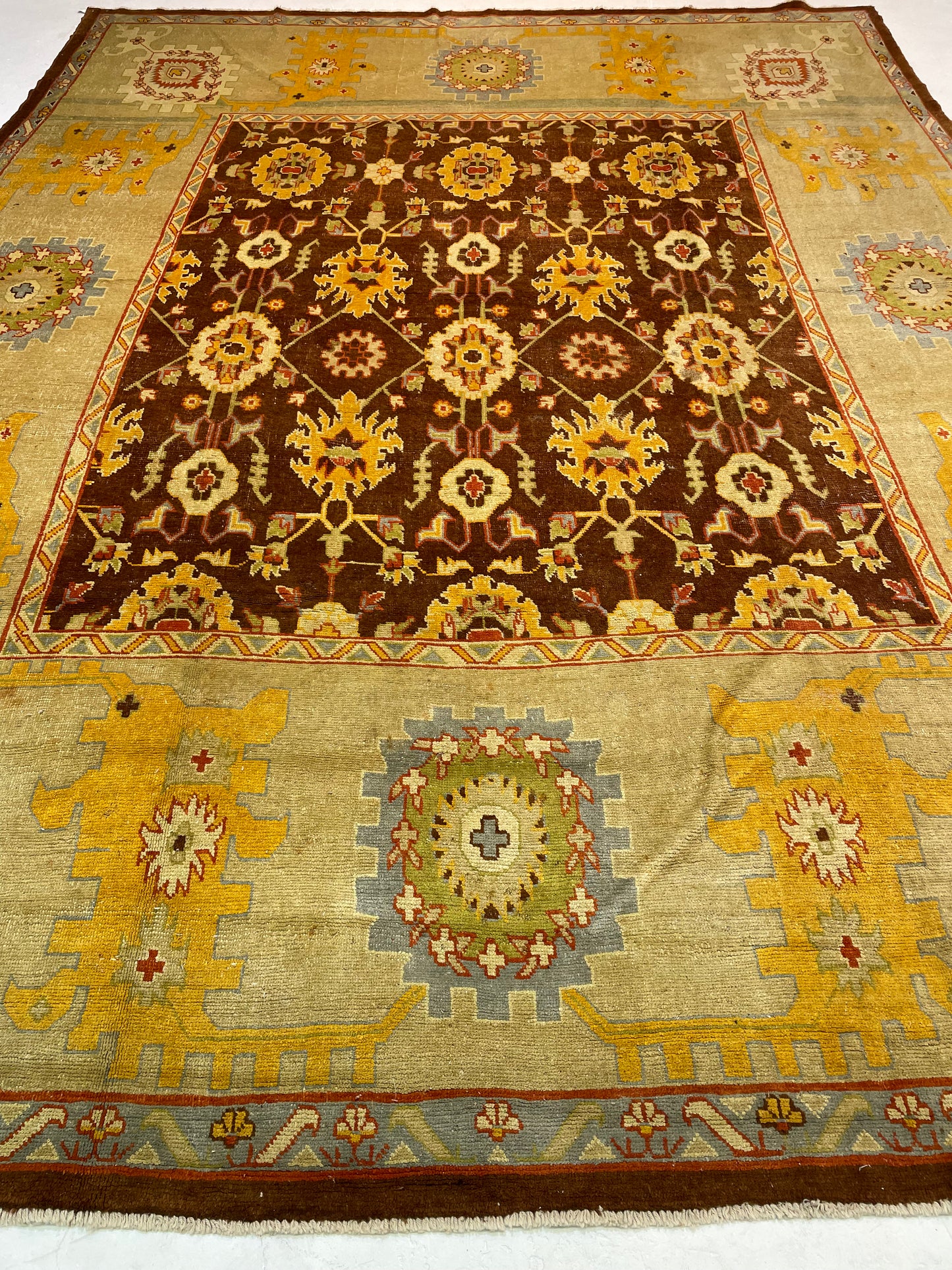 Hand-Knotted Wool Rug Turkish Oushak 10'11" x 14'