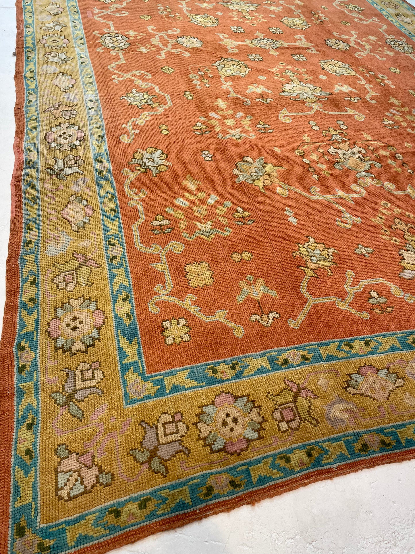 Antique Hand-Knotted Wool Rug Irish Donegal 10'7" x 17'