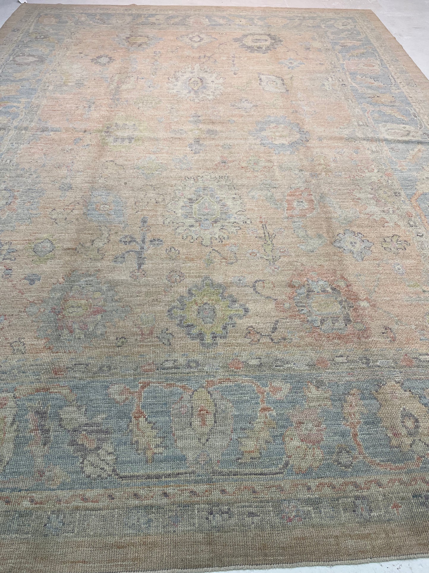 Hand-Knotted Wool Rug Turkish Oushak 9'9" x 13'1"