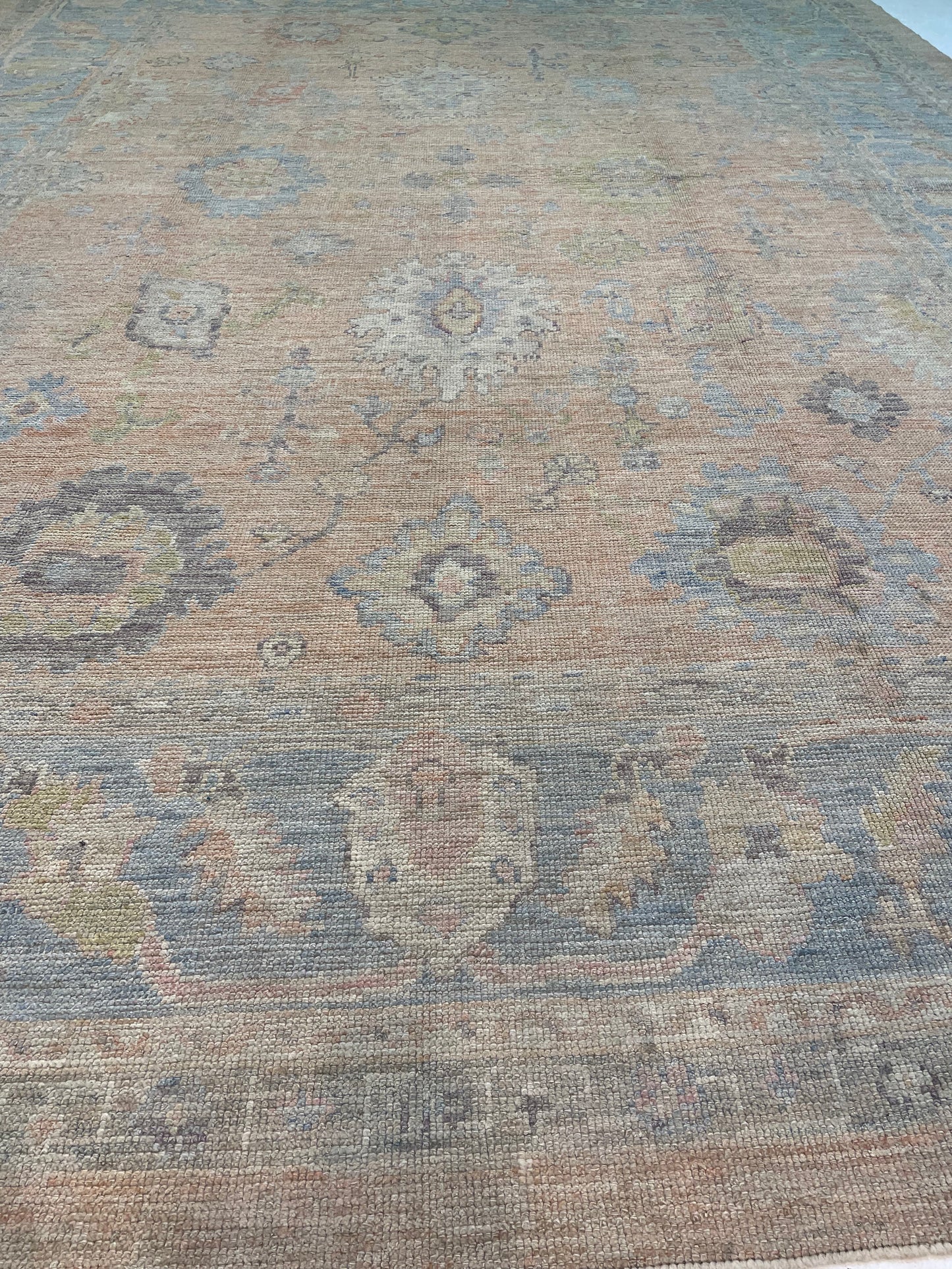 Hand-Knotted Wool Rug Turkish Oushak 9'9" x 13'1"