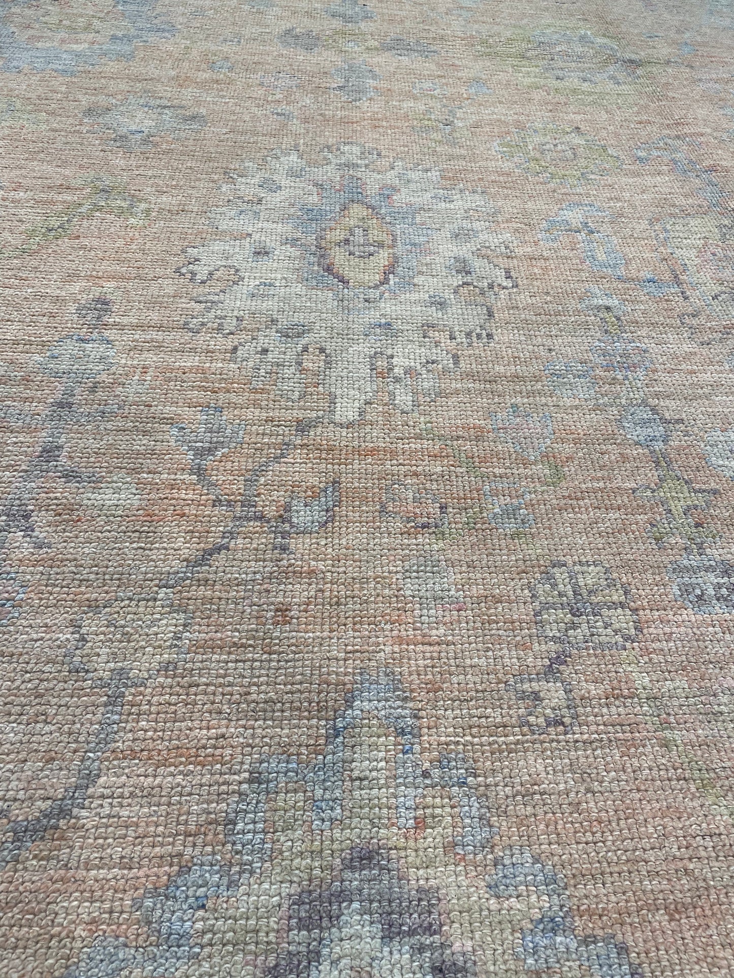 Hand-Knotted Wool Rug Turkish Oushak 9'9" x 13'1"