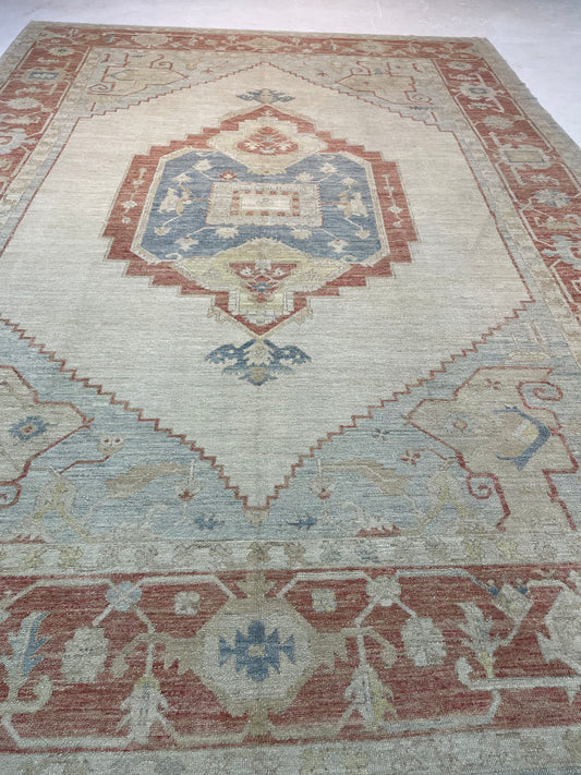 Hand-Knotted Wool Rug Turkish Oushak 9'9" x 13'3"