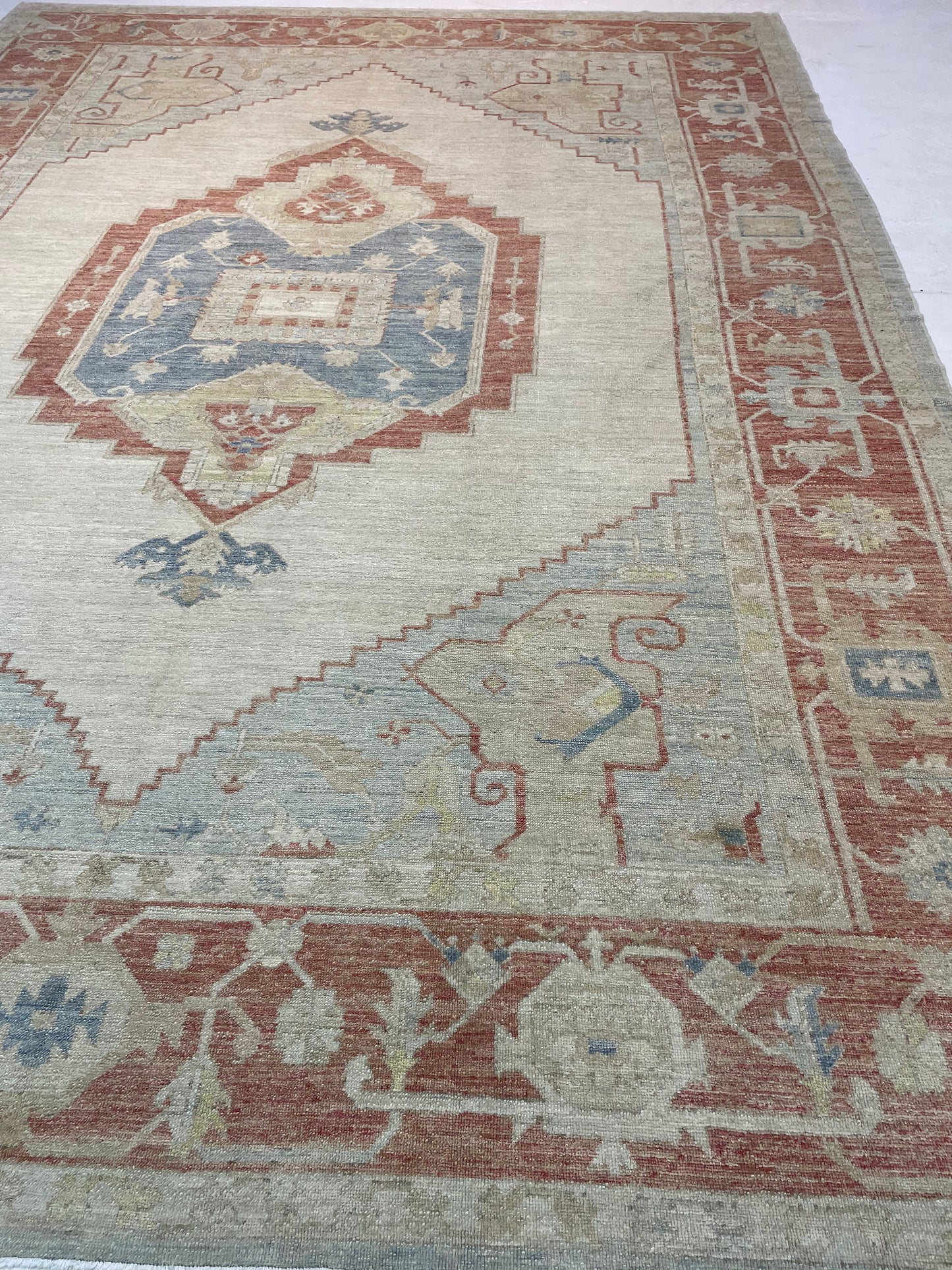 Hand-Knotted Wool Rug Turkish Oushak 9'9" x 13'3"