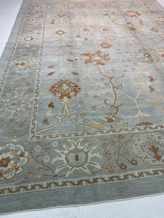 Hand-Knotted Wool Rug Turkish Oushak 9'6" x 12'10"