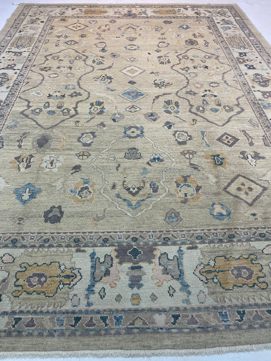 Hand-Knotted Wool Rug Turkish Oushak 9'3" x 12'8"