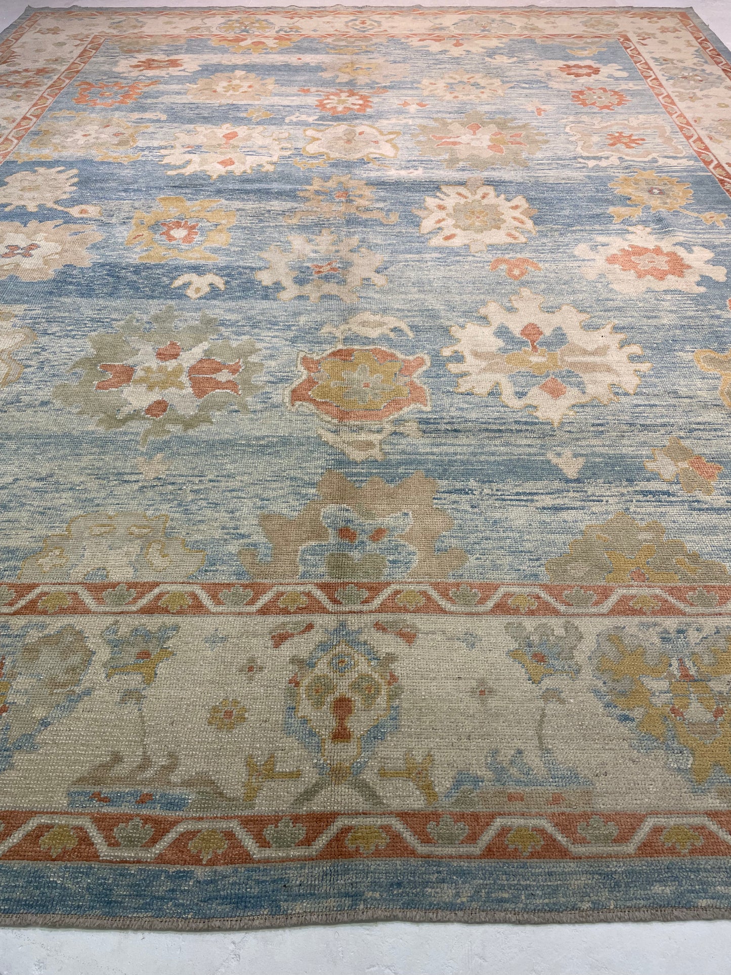 Hand-Knotted Wool Rug Turkish Oushak 12'2" x 14'8"