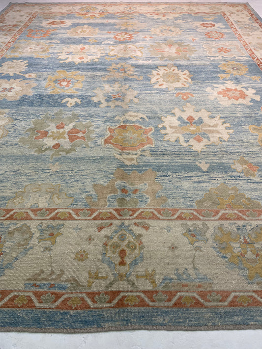Hand-Knotted Wool Rug Turkish Oushak 12'2" x 14'8"