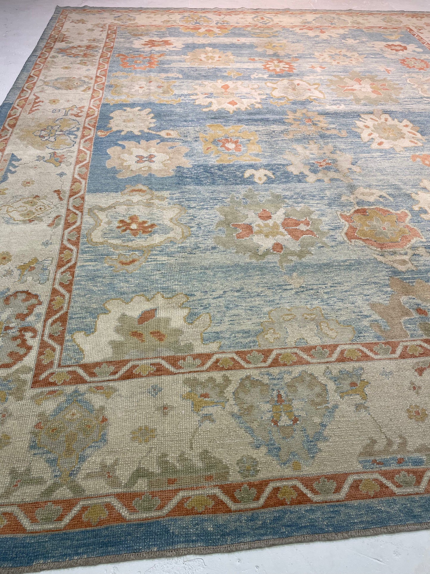 Hand-Knotted Wool Rug Turkish Oushak 12'2" x 14'8"