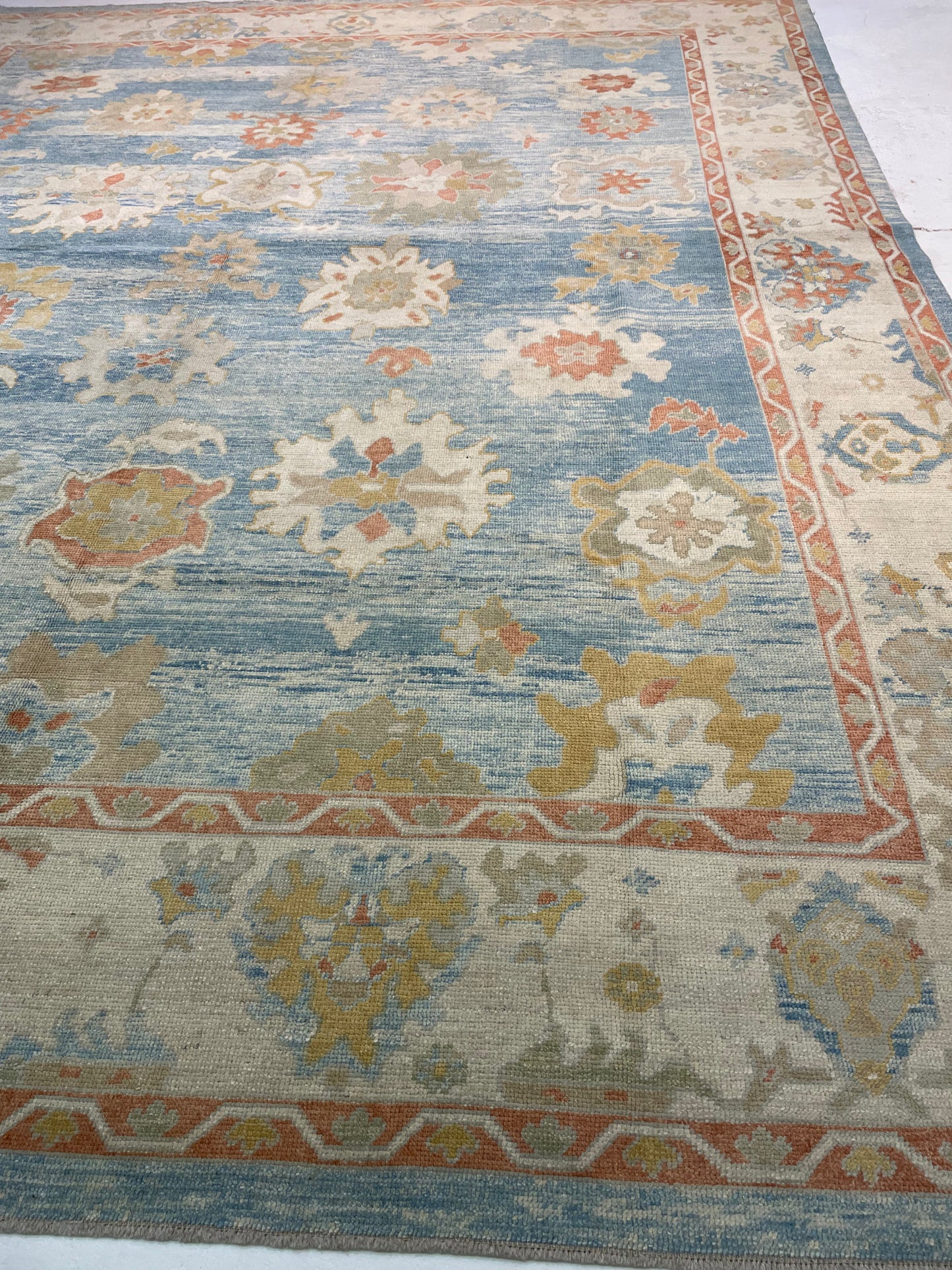 Hand-Knotted Wool Rug Turkish Oushak 12'2" x 14'8"