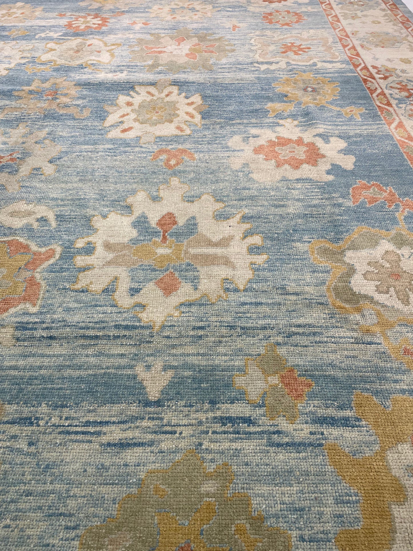 Hand-Knotted Wool Rug Turkish Oushak 12'2" x 14'8"