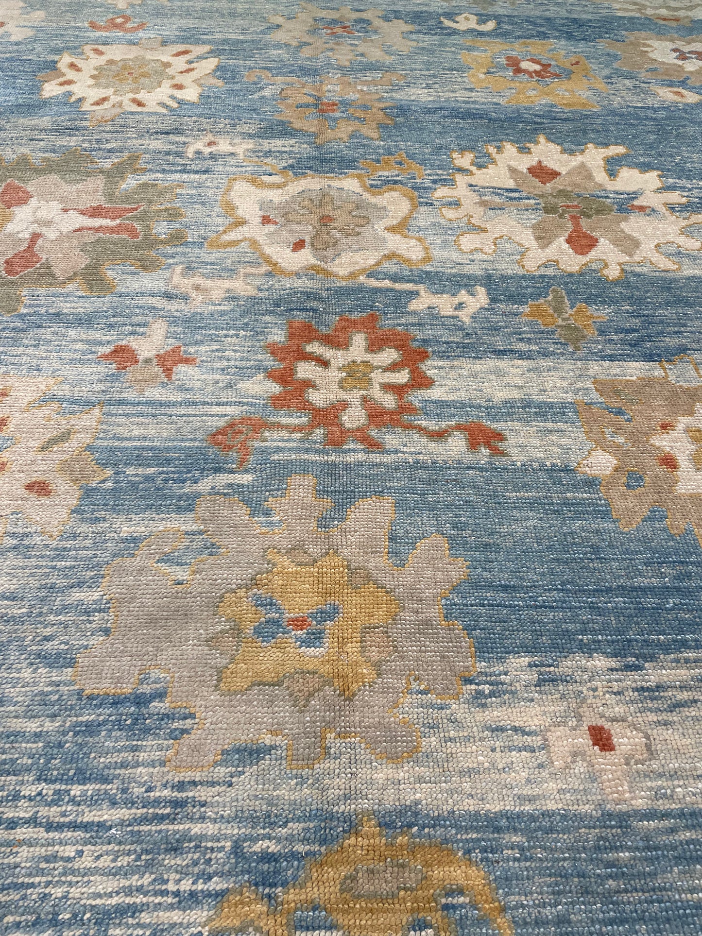 Hand-Knotted Wool Rug Turkish Oushak 12'2" x 14'8"