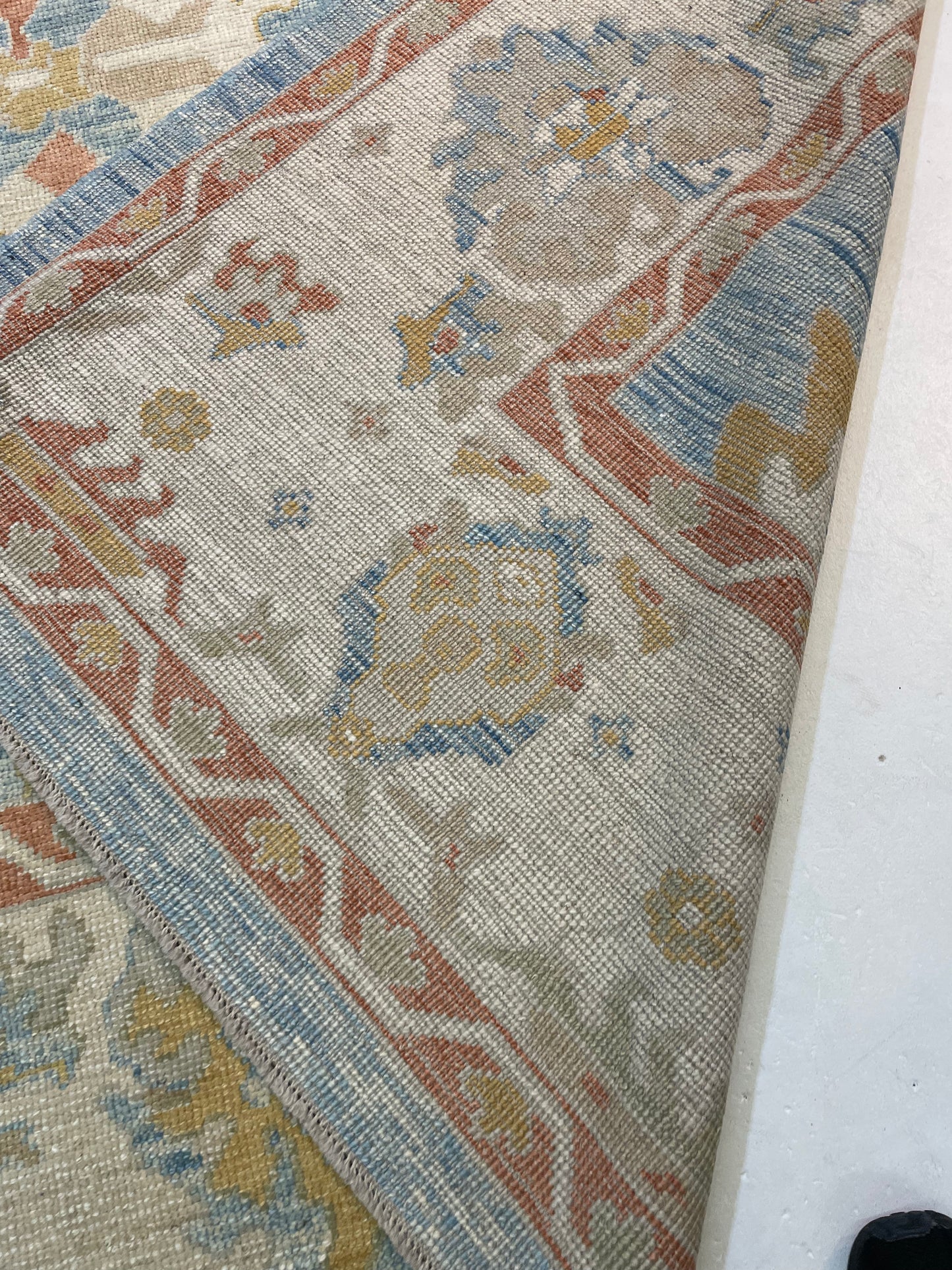Hand-Knotted Wool Rug Turkish Oushak 12'2" x 14'8"
