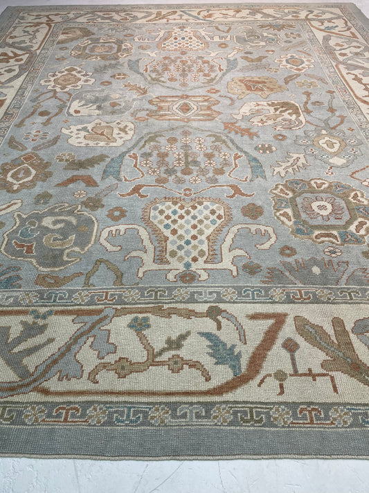 Hand-Knotted Wool Rug Turkish Oushak 10'10" x 12'5"
