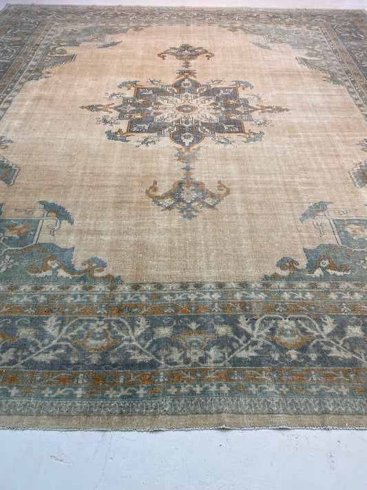 Hand-Knotted Wool Rug Turkish Oushak 11'3" x 12'2"
