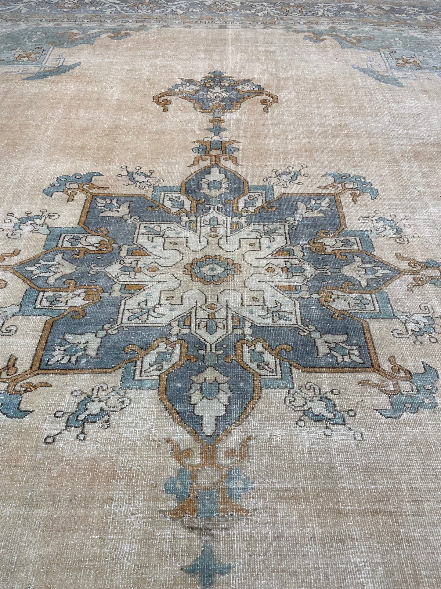 Hand-Knotted Wool Rug Turkish Oushak 11'3" x 12'2"