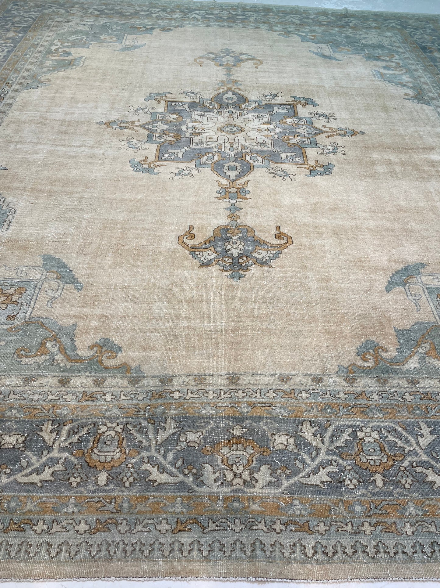 Hand-Knotted Wool Rug Turkish Oushak 11'3" x 12'2"