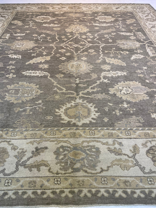 Hand-Knotted Wool Rug Turkish Oushak 11'1" x 12'5"