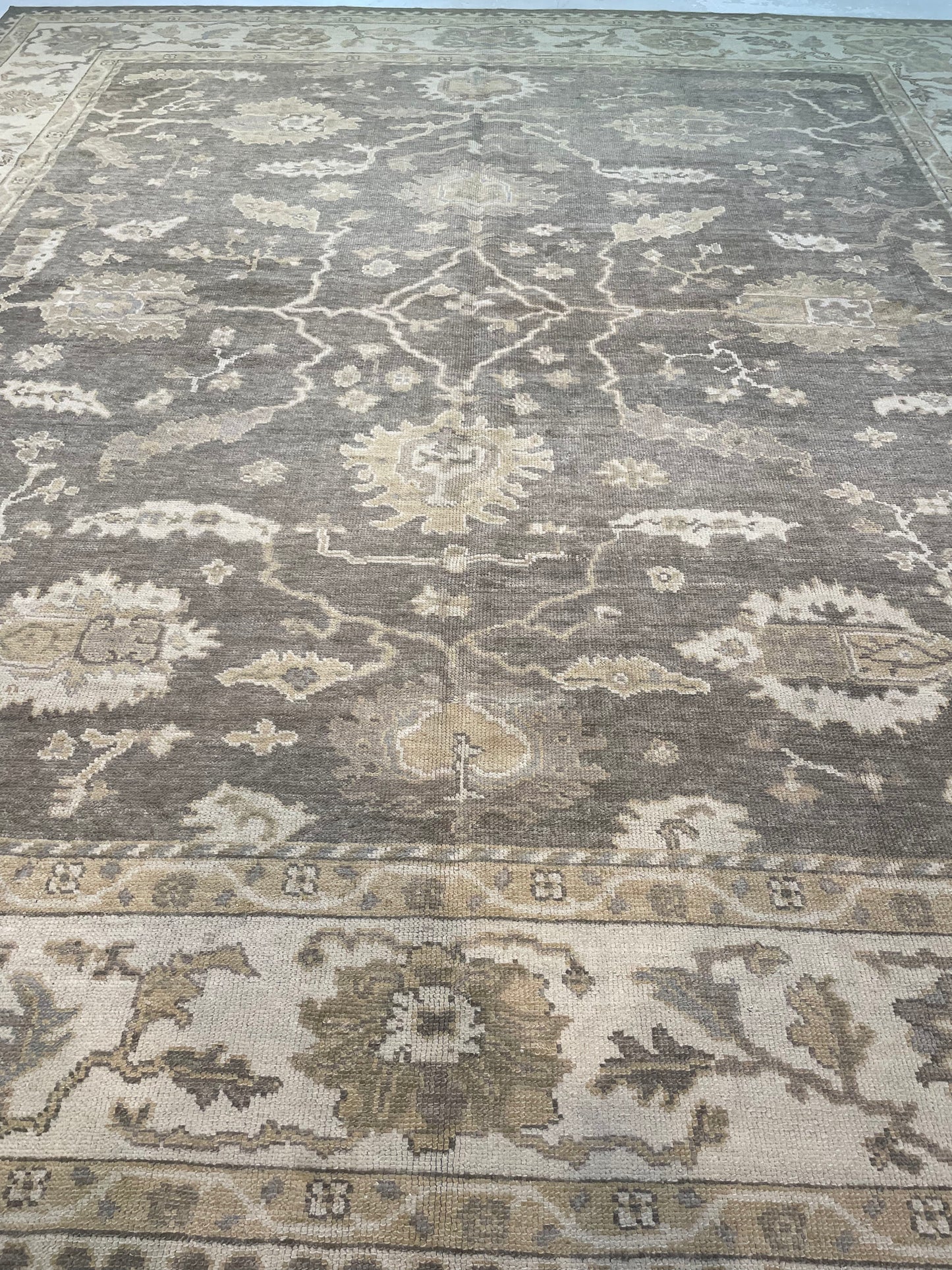 Hand-Knotted Wool Rug Turkish Oushak 11'1" x 12'5"
