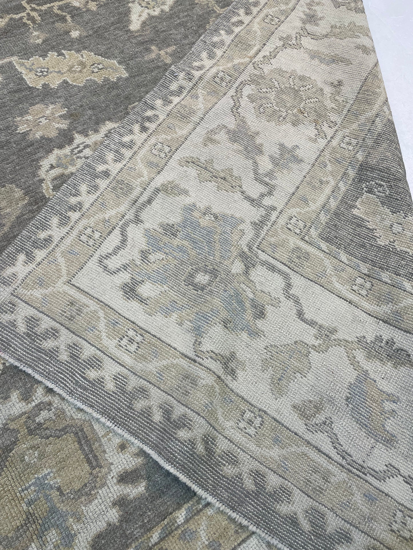 Hand-Knotted Wool Rug Turkish Oushak 11'1" x 12'5"