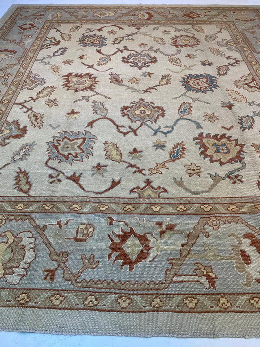 Hand-Knotted Wool Rug Turkish Oushak 10'9" x 12'1"