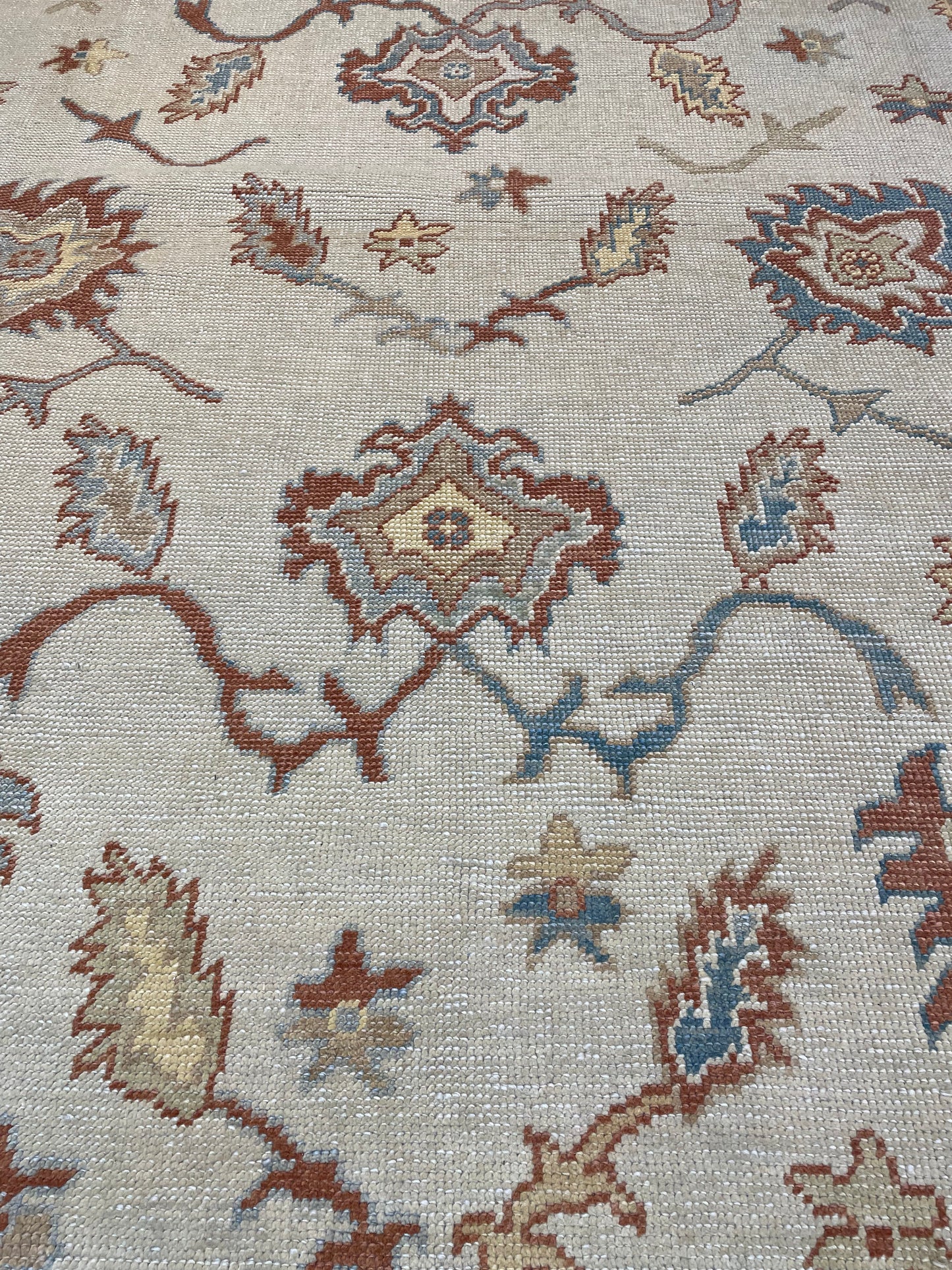 Hand-Knotted Wool Rug Turkish Oushak 10'9" x 12'1"