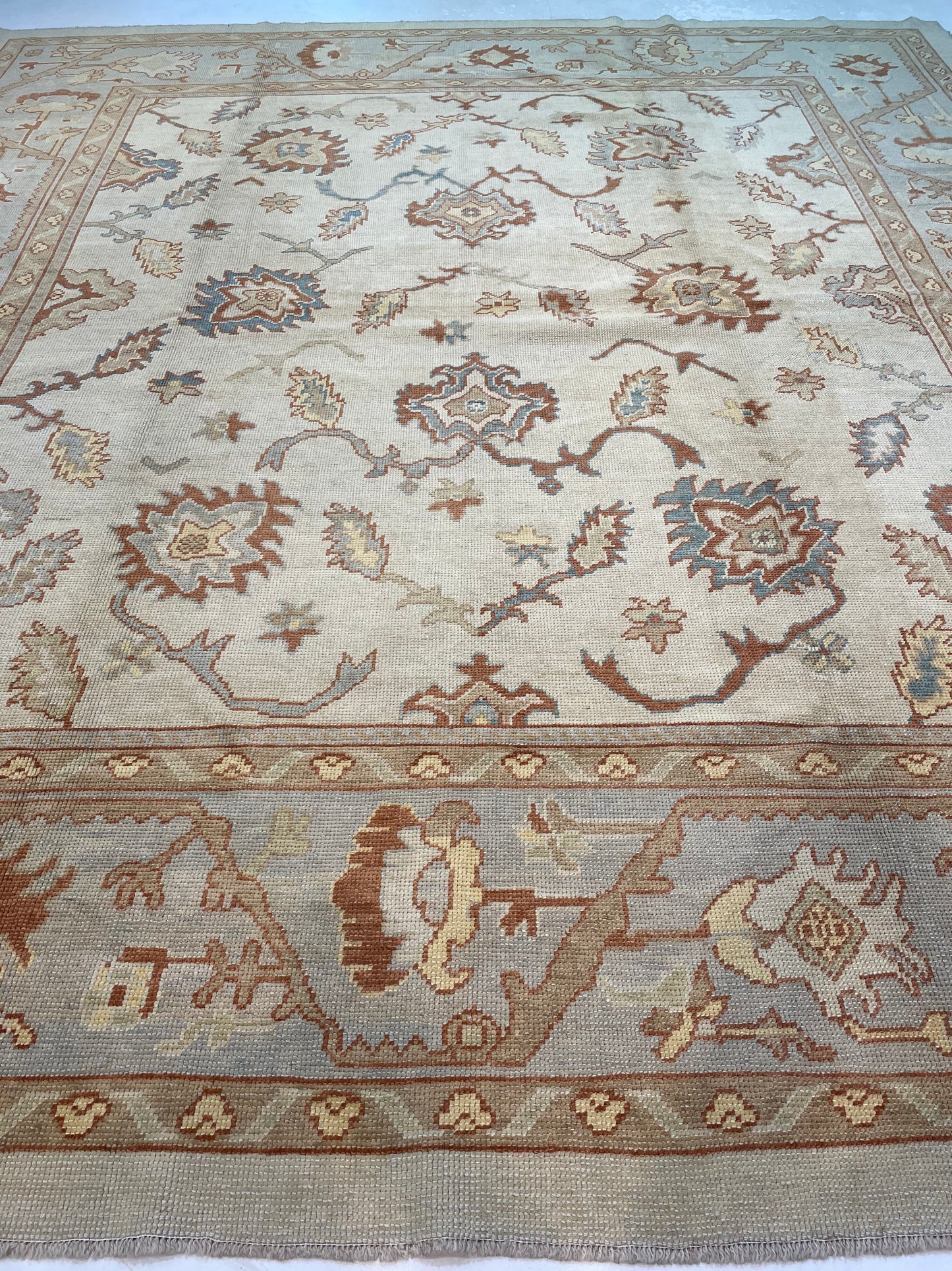 Hand-Knotted Wool Rug Turkish Oushak 10'9" x 12'1"