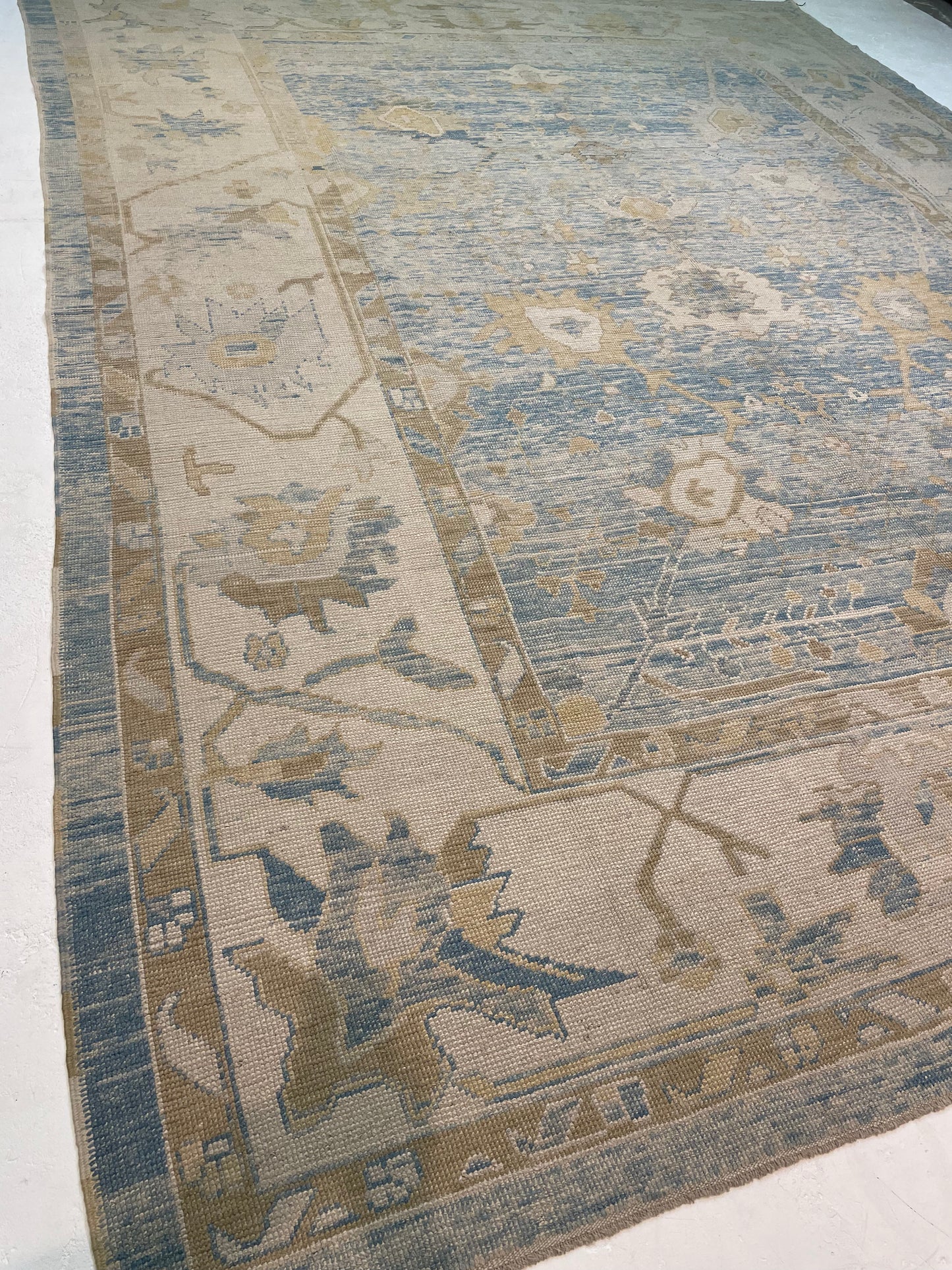 Hand-Knotted Wool Rug Turkish Oushak 12'6" x 16'7"