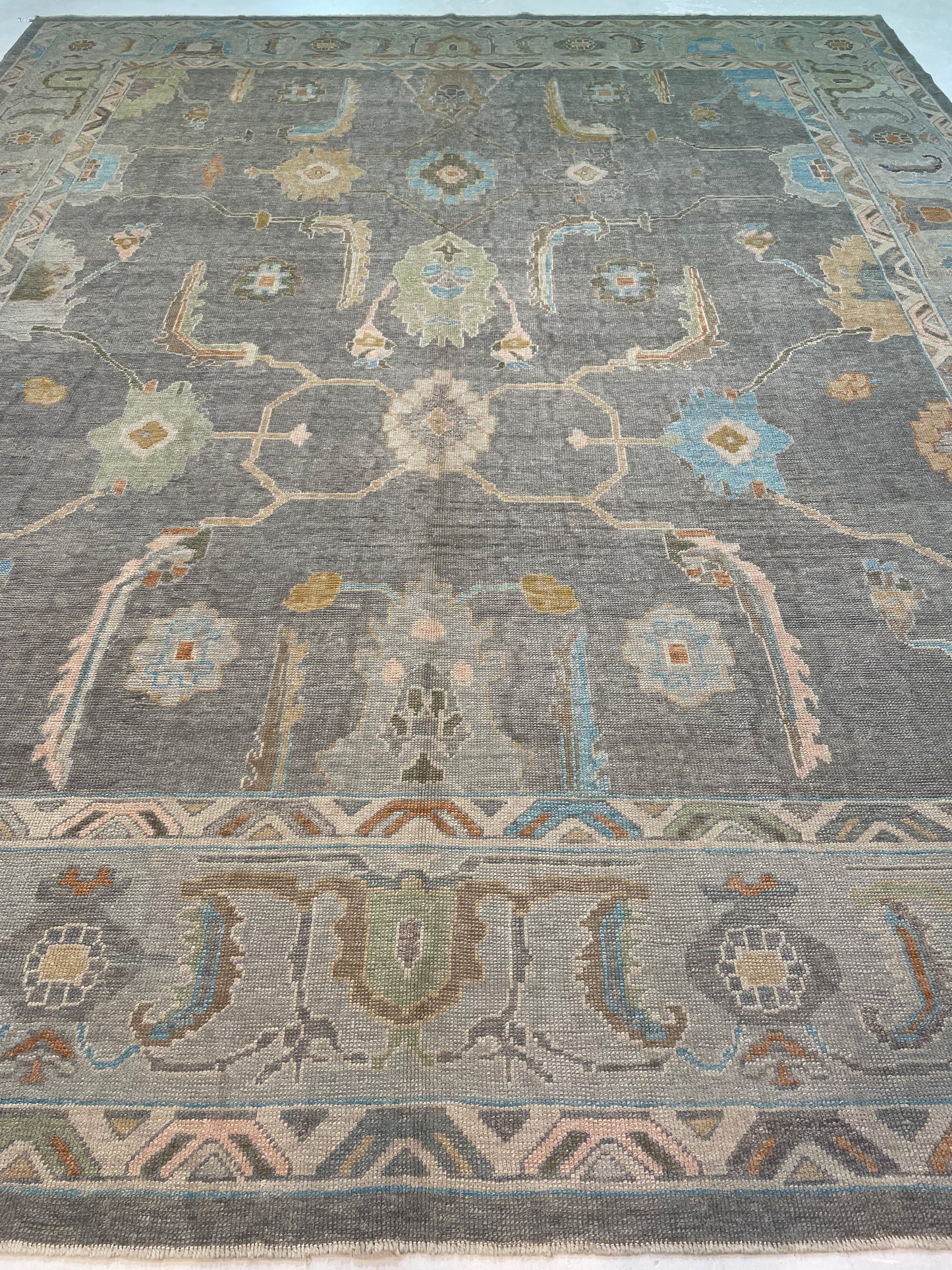 Hand-Knotted Wool Rug Turkish Oushak 12'7" x 15'5"