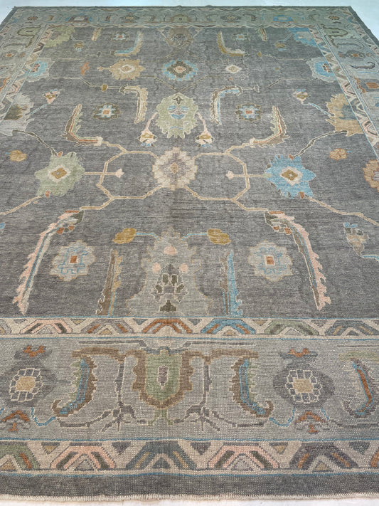 Hand-Knotted Wool Rug Turkish Oushak 12'7" x 15'5"