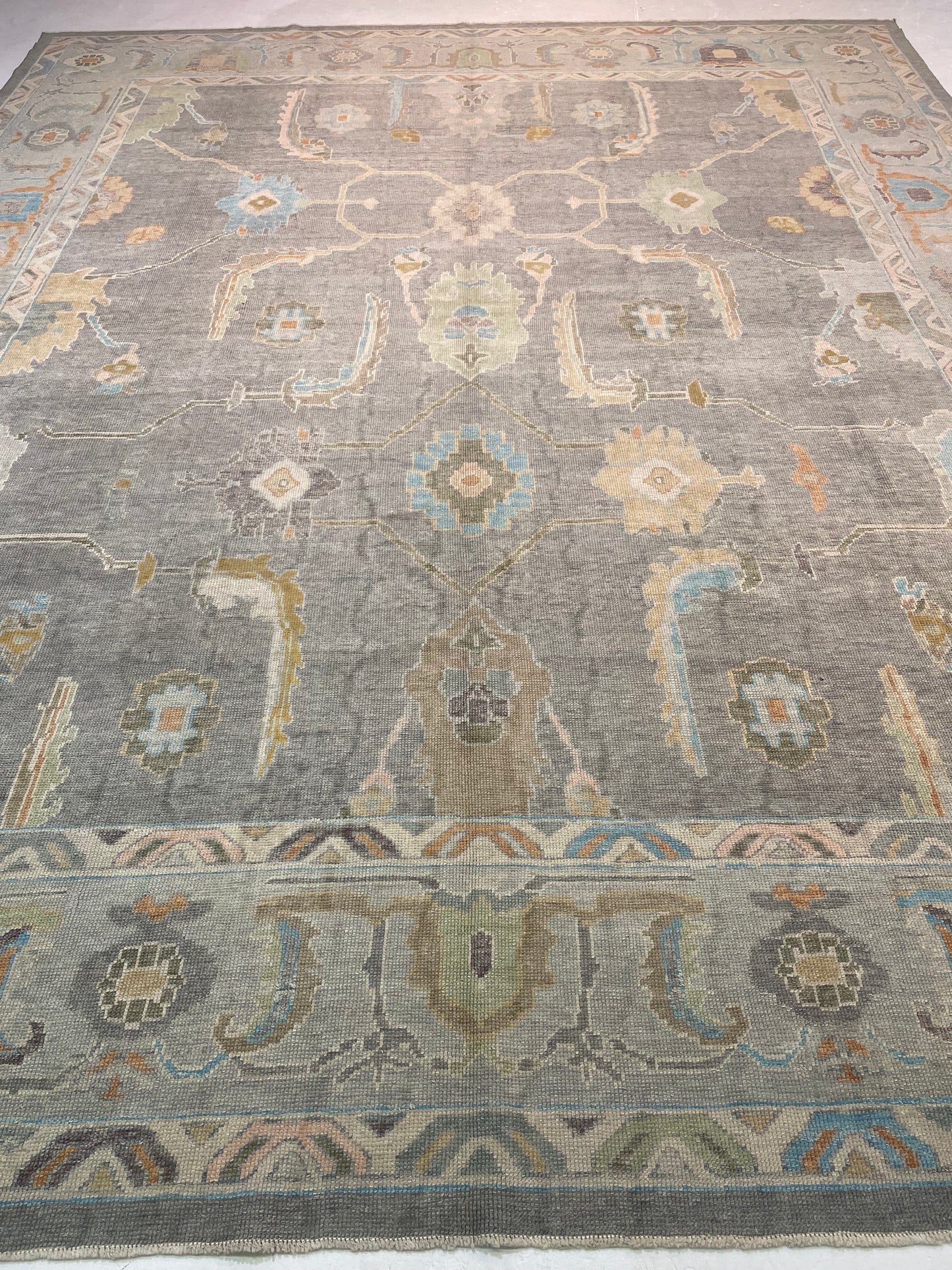 Hand-Knotted Wool Rug Turkish Oushak 12'7" x 15'5"