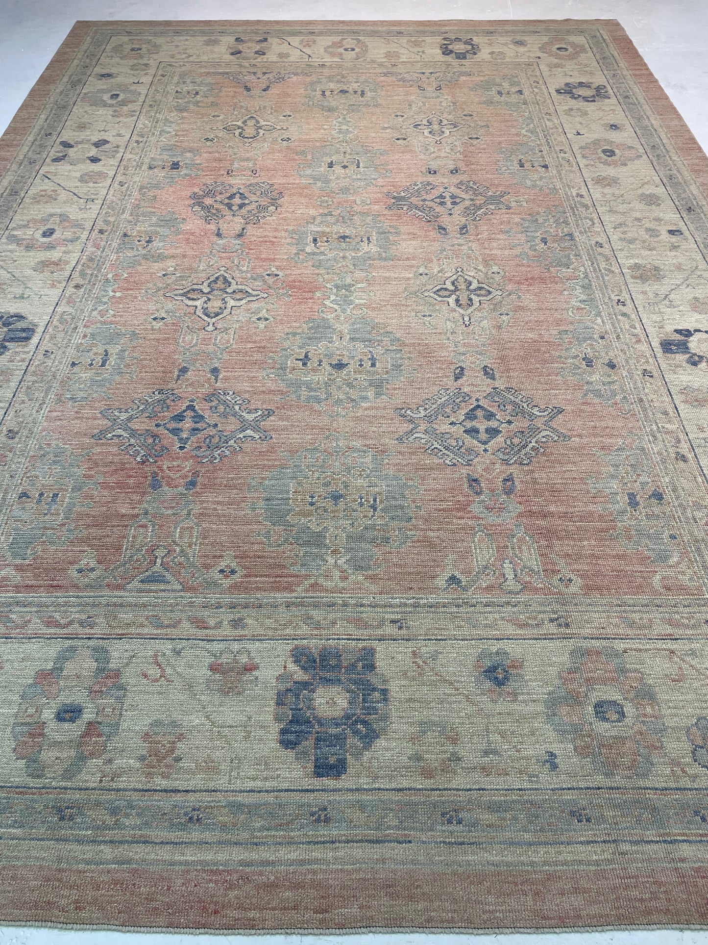 Hand-Knotted Wool Rug Turkish Oushak 9'11" x 14'1"