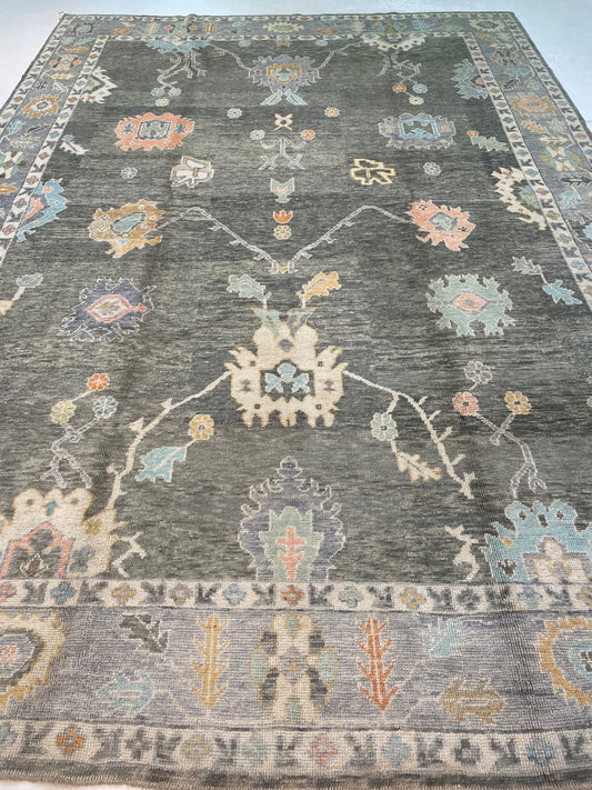 Hand-Knotted Wool Rug Turkish Oushak 9'7" x 13'9"