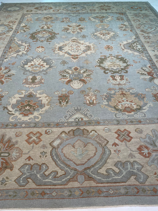Hand-Knotted Wool Rug Turkish Oushak 13'7" x 16'4"