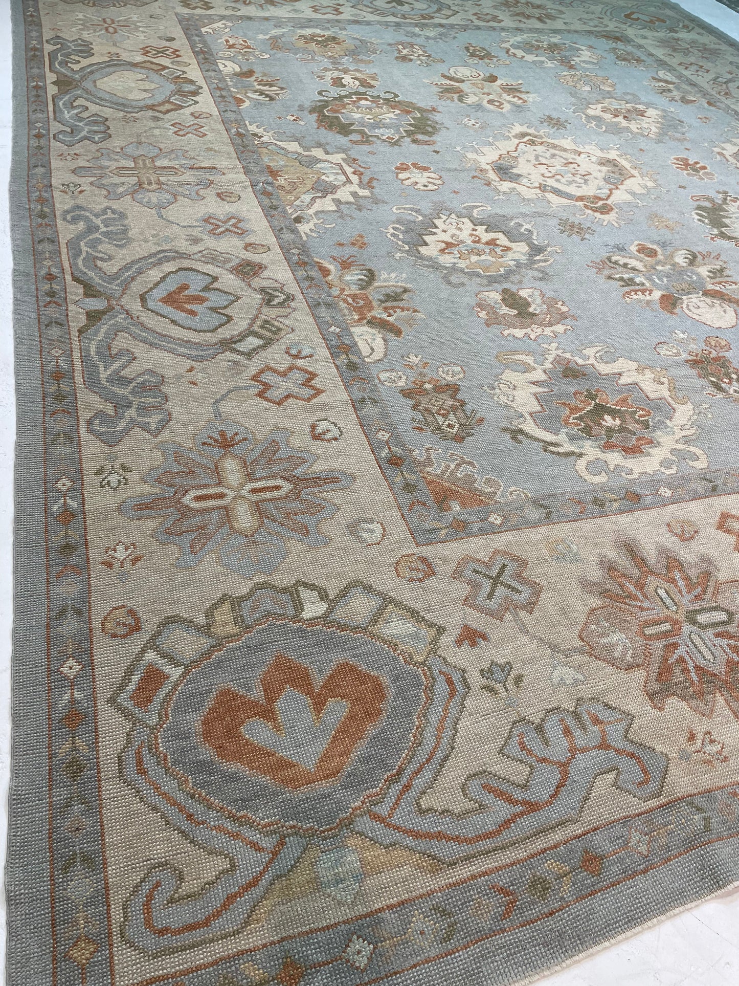 Hand-Knotted Wool Rug Turkish Oushak 13'7" x 16'4"